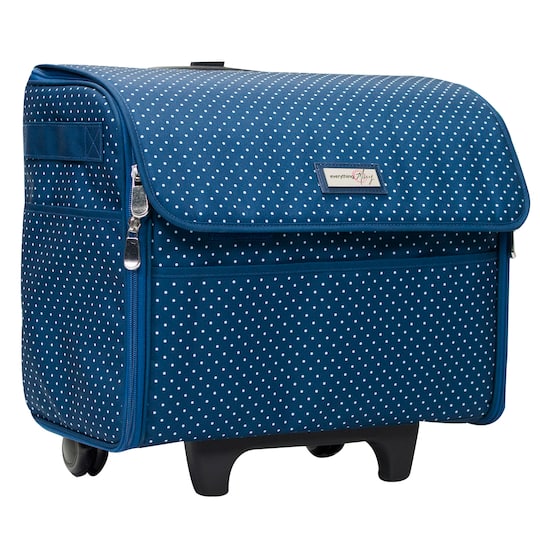 Everything Mary Collapsible Blue Pin Dot Rolling Sewing Machine Tote